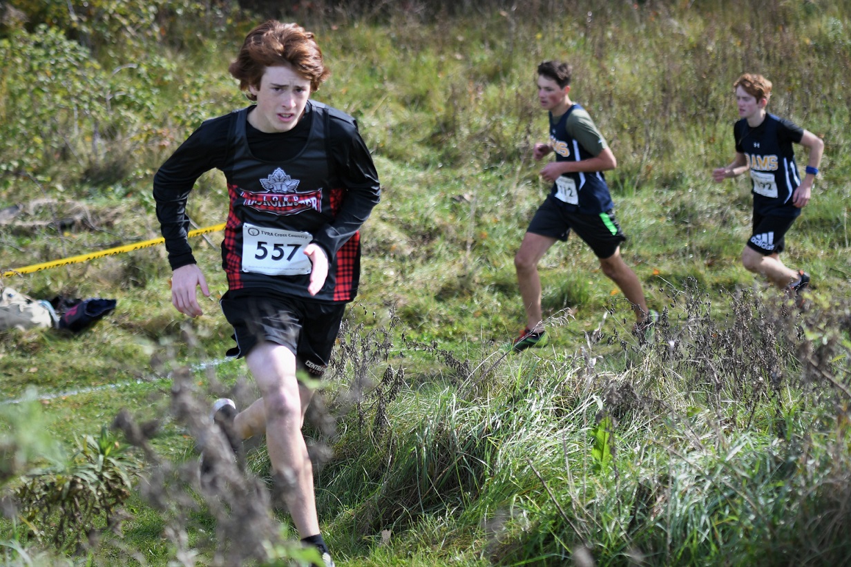 Dorchester's Sam Willsie (557) during the junior five kilometre race, at the TVRA Tricounty cross country championships at Strathroy. <i> (photo / Rob J. Ross) </i> action
